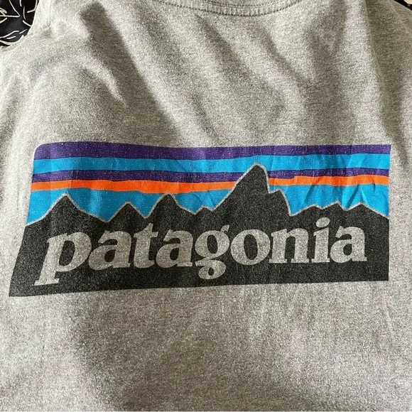 Patagonia Men's Cotton Gray Spell Out Logo Print Long Sleeve T Shirt Size Small - Picture 6 of 7